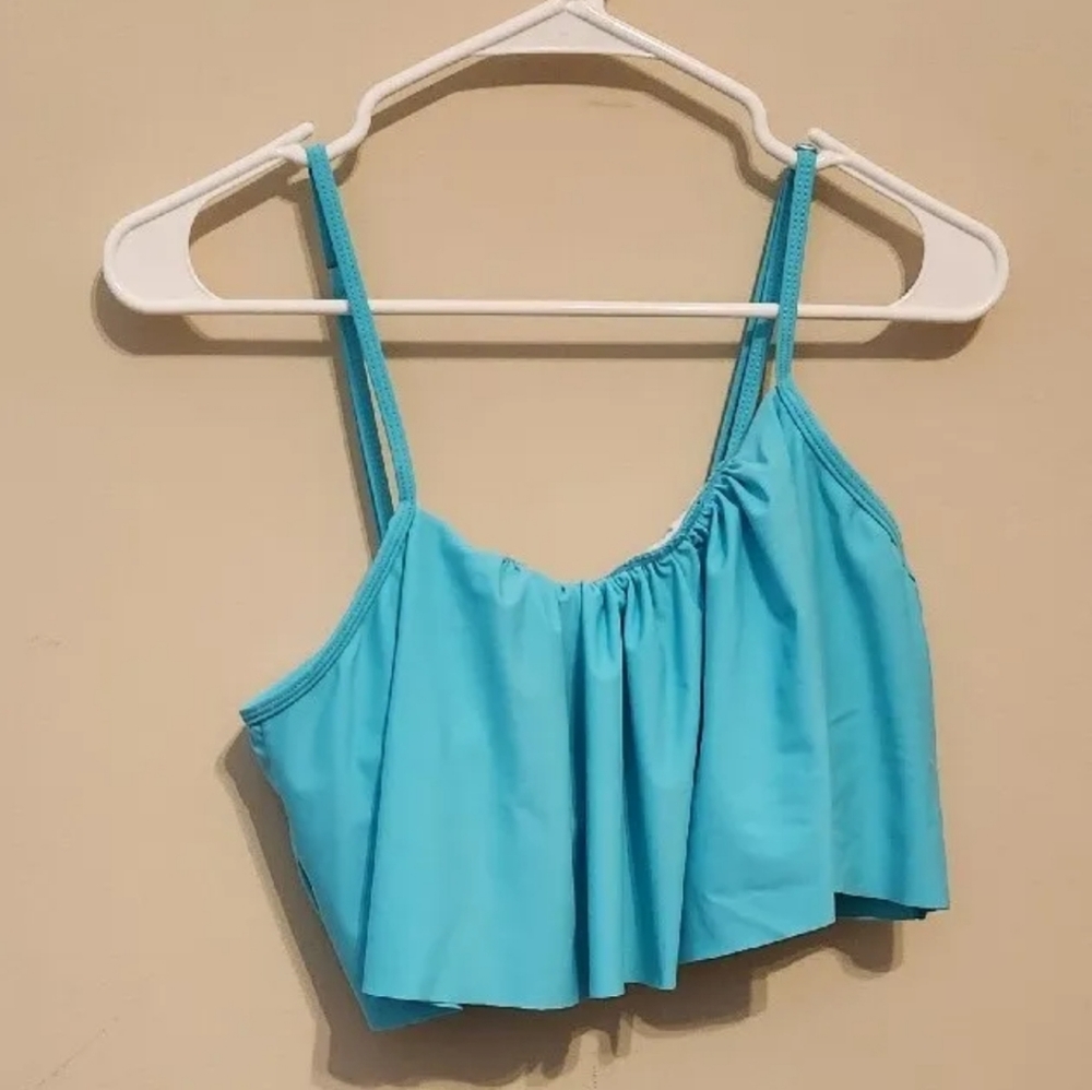 Flowy falbala bikini top turquoise